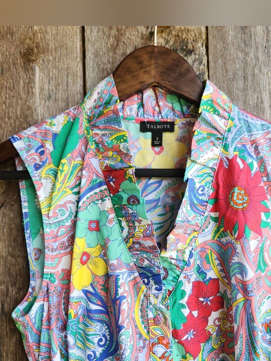 Talbots Dresses & Skirts - Talbots Cotton Shirtdress Women's 2 Sleeveless Buttondown Floral